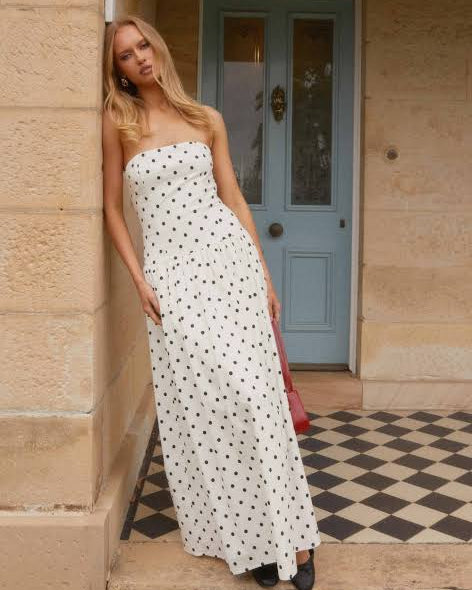 Andorra Maxi Dress - White Polkadot