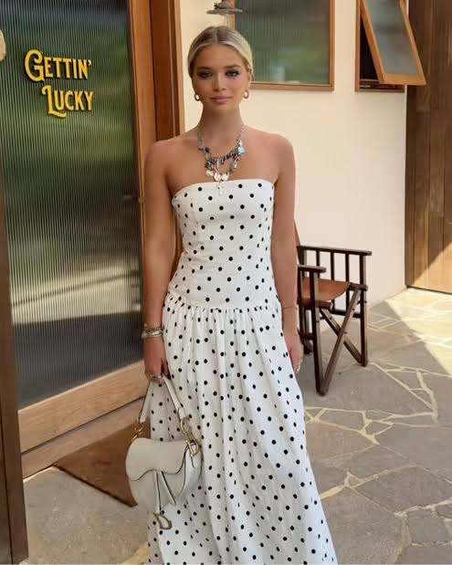 Andorra Maxi Dress - White Polkadot