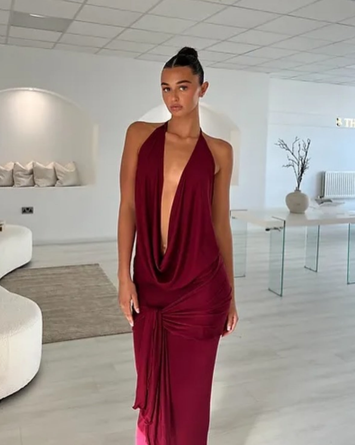 Cowl Tie Maxi Dress - Wine