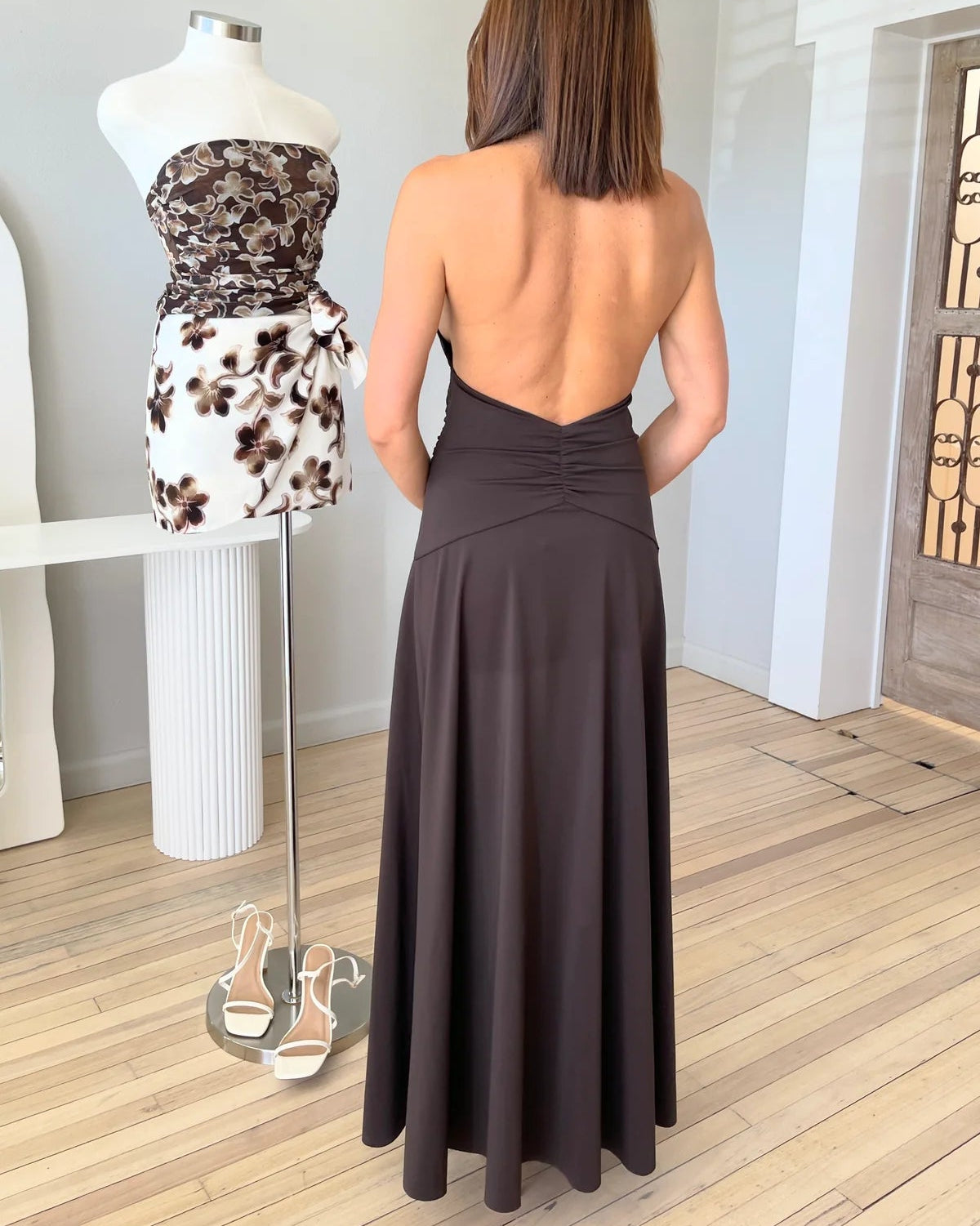 Blanche Halter Maxi Dress - Espresso