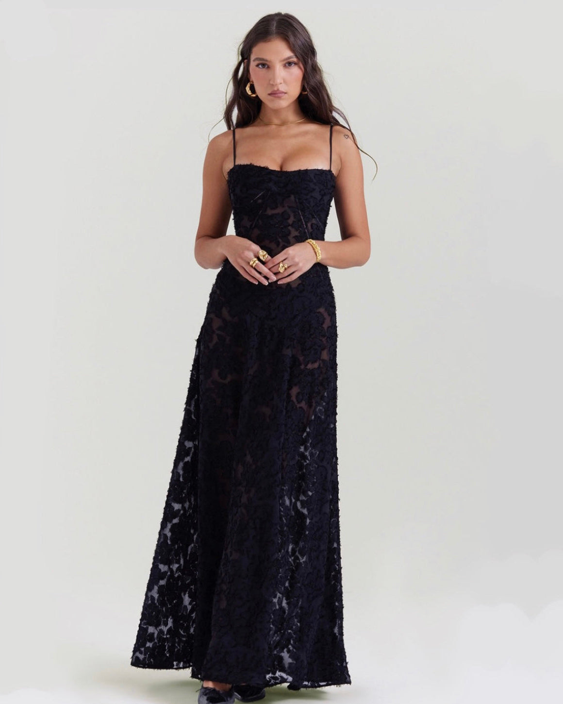 Seren Black Lace Maxi Dress