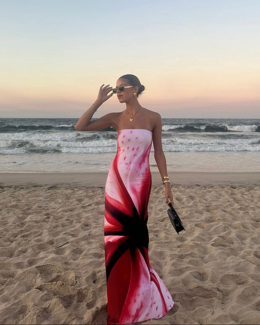 For Sale: Strapless Slip Dress - Fuchsia Mosaic