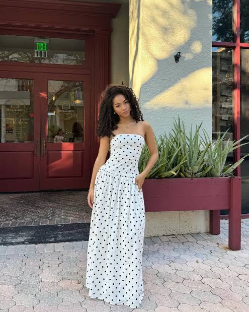 Andorra Maxi Dress - White Polkadot