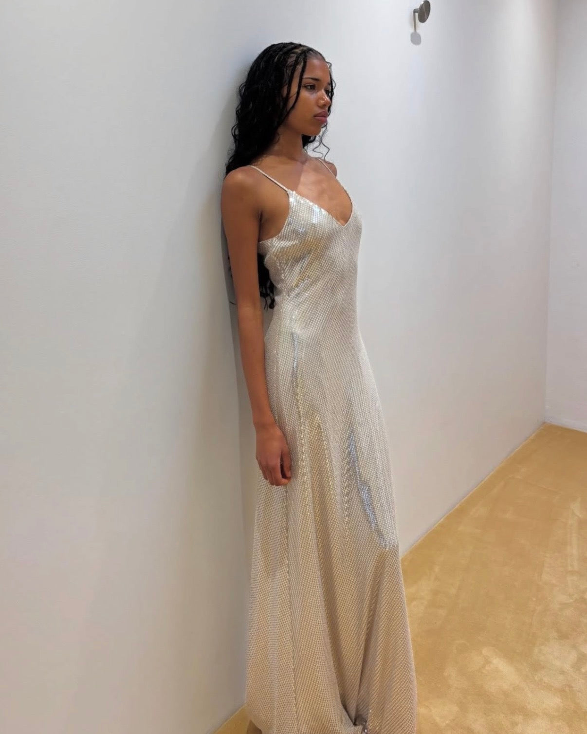 High Voltage Slip Dress - Nude Silver