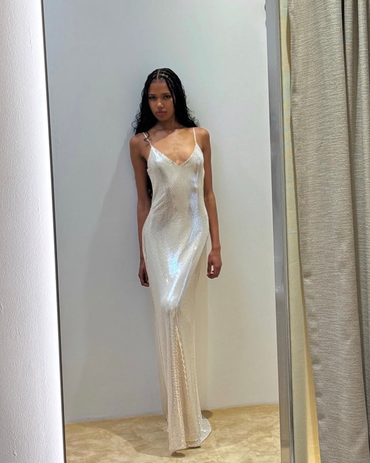 High Voltage Slip Dress - Nude Silver