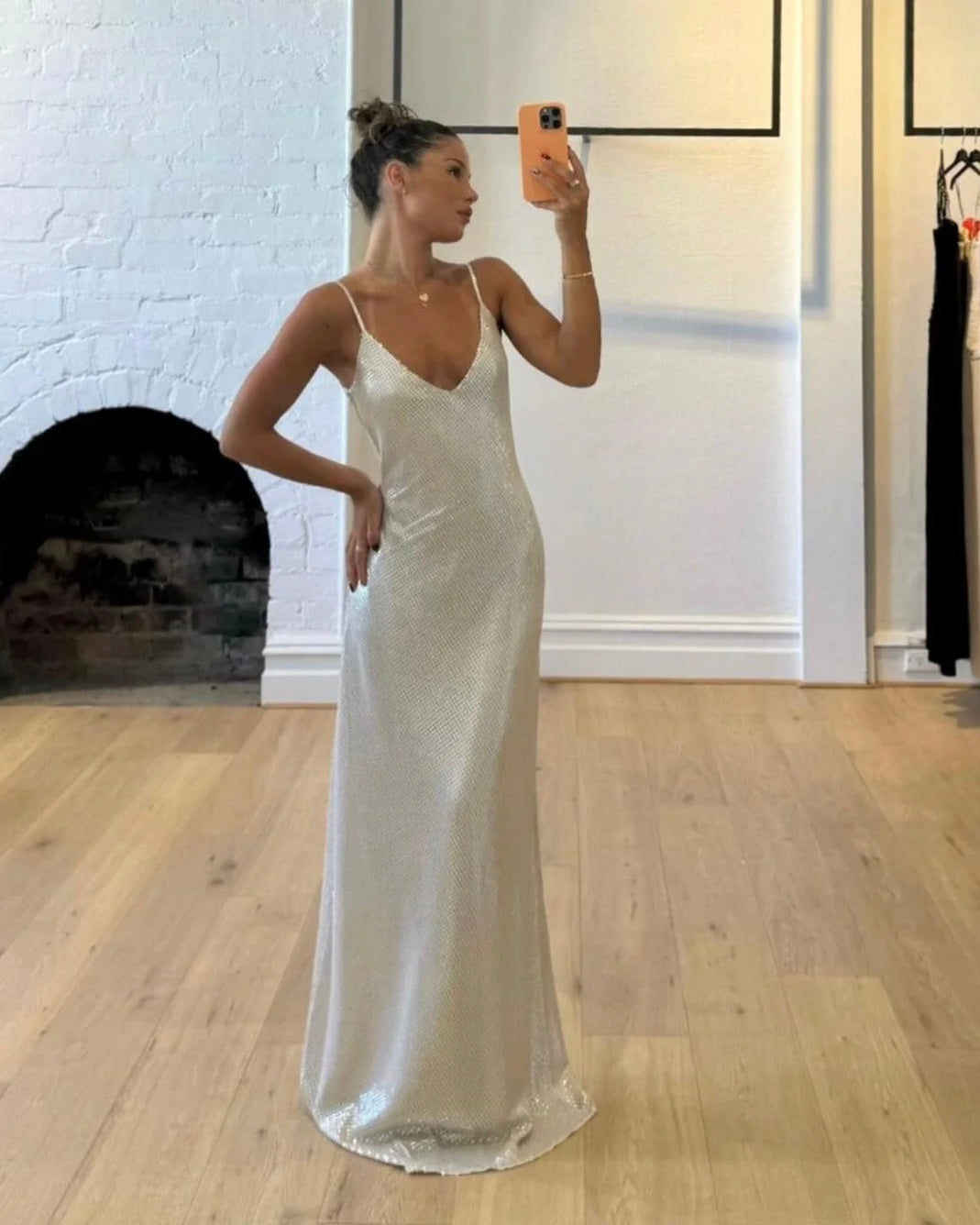 High Voltage Slip Dress - Nude Silver