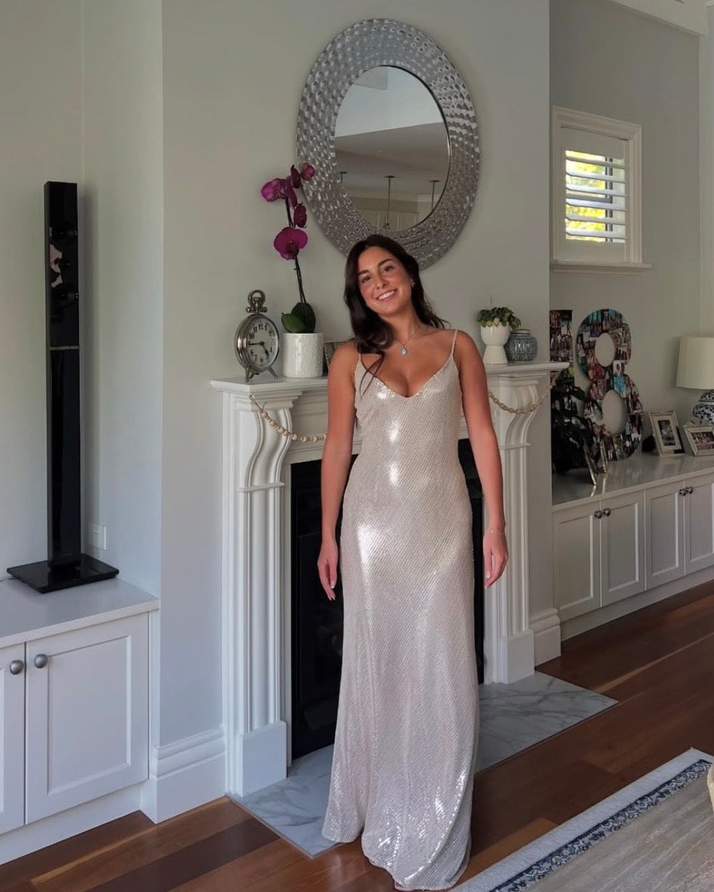High Voltage Slip Dress - Nude Silver