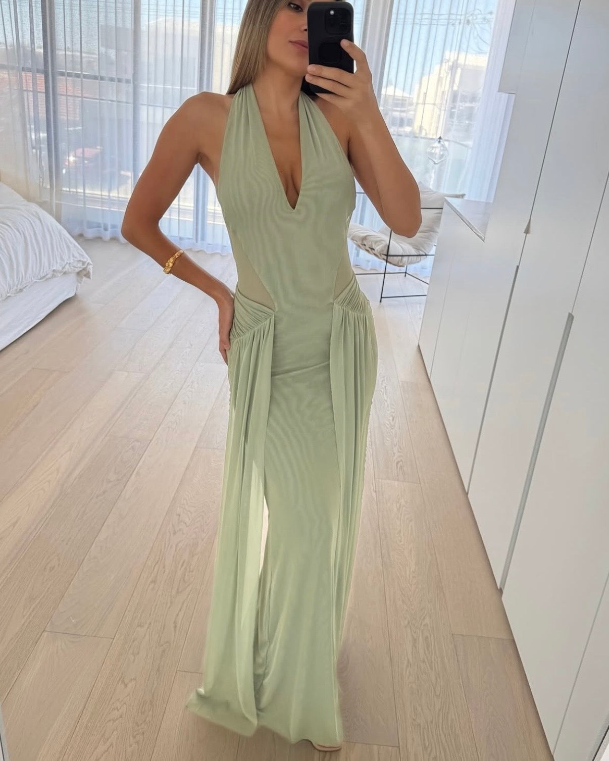 Juniper Halter Maxi Dress - Pistachio