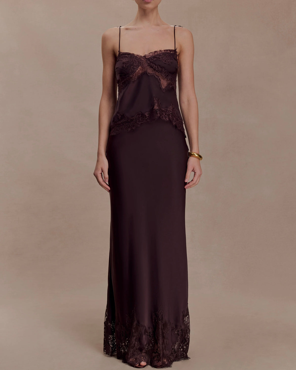 Nina Satin and Lace Set - Chocolate