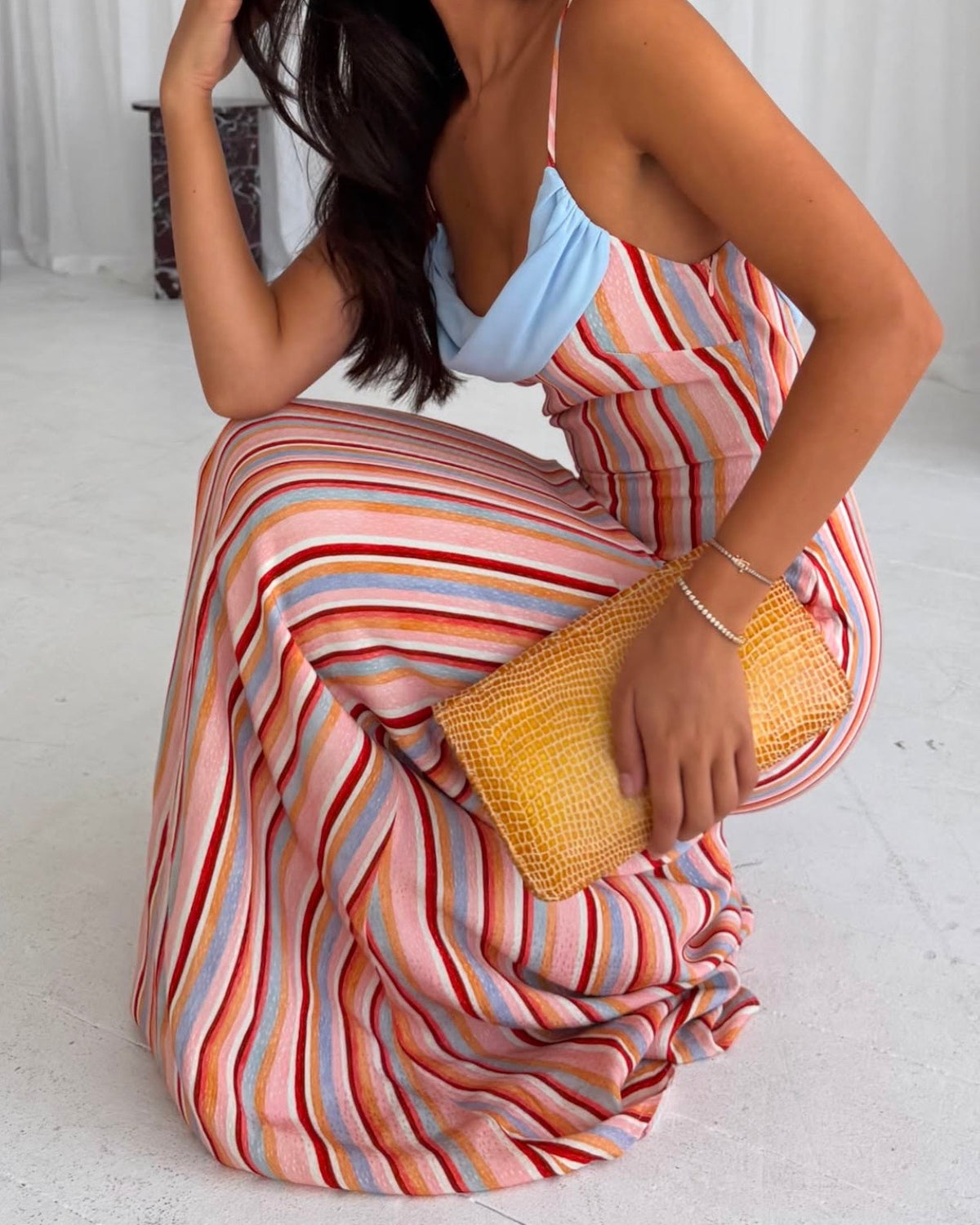 Draped Slip Dress - Blush Stripe