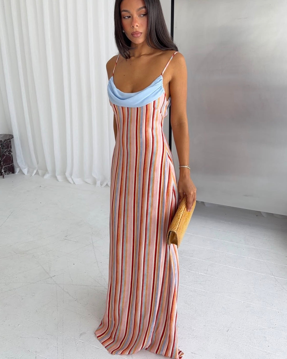Draped Slip Dress - Blush Stripe
