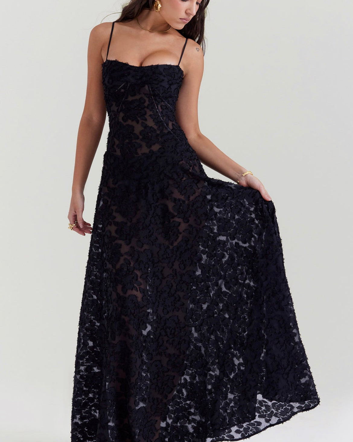 Seren Black Lace Maxi Dress
