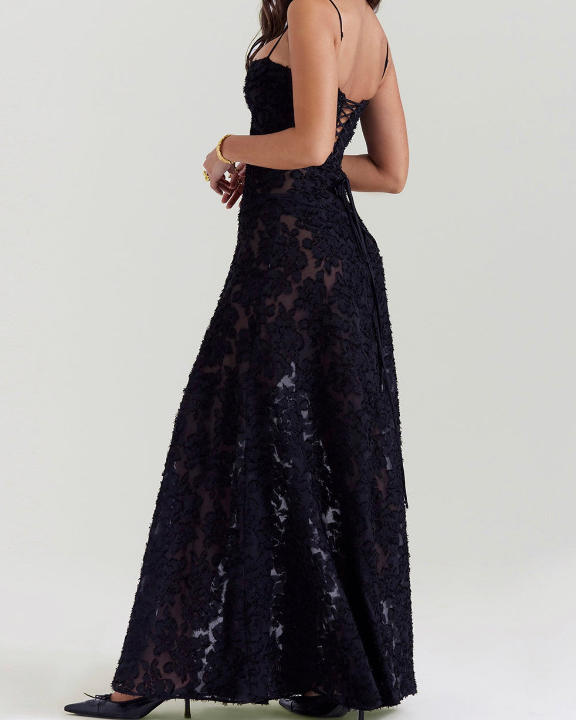 Seren Black Lace Maxi Dress