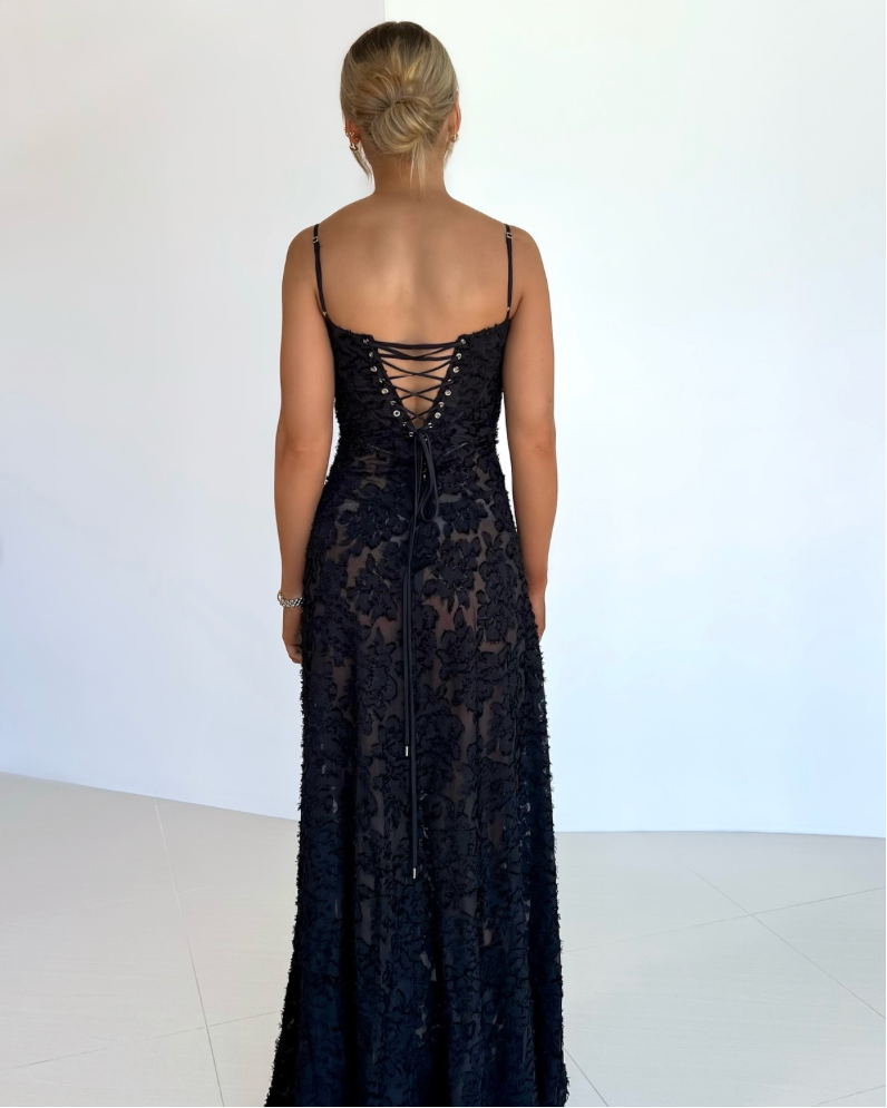 Seren Black Lace Maxi Dress