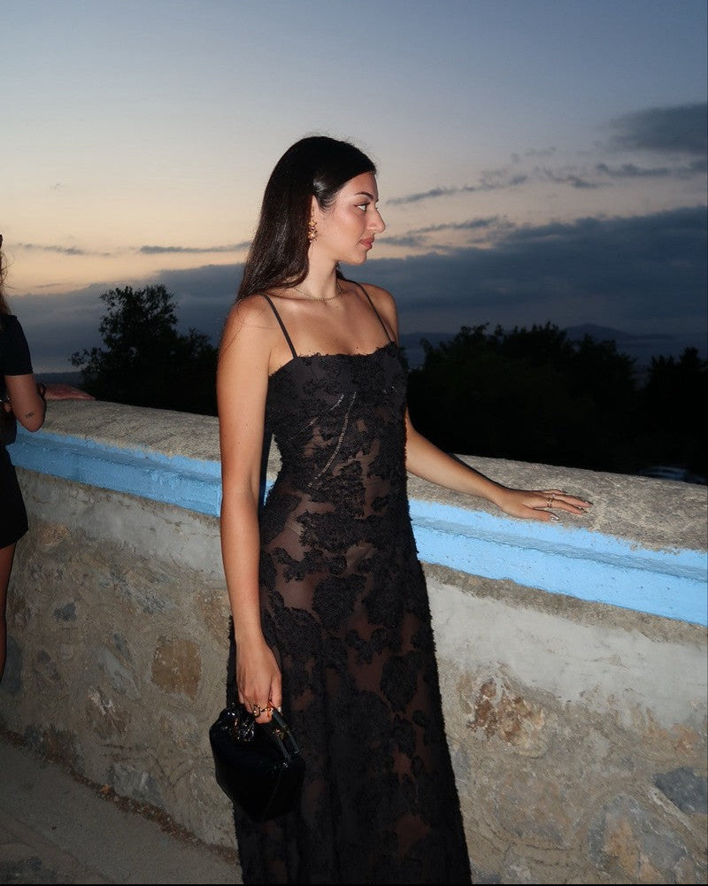 Seren Black Lace Maxi Dress